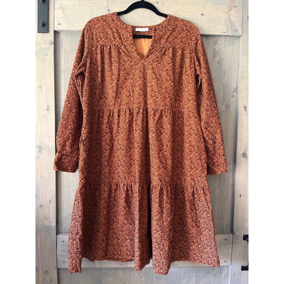 Rosso35 Corduroy‎ Tiered Dress Floral Women's Size 44 (US 8) Made in Italy - Picture 1 of 2